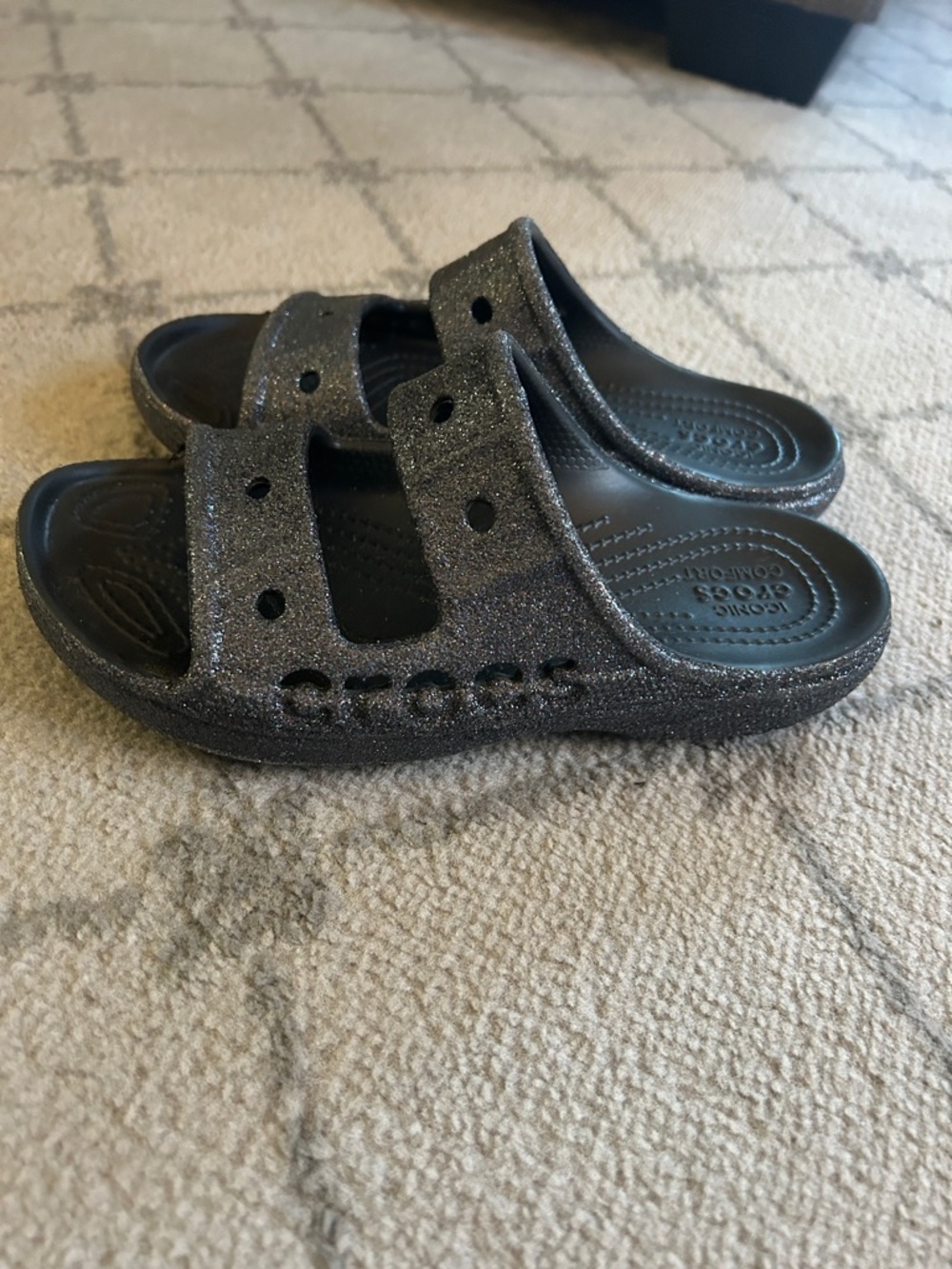 CROCS Black Baya Rainbow Glitter Double-Strap Slide Sandals